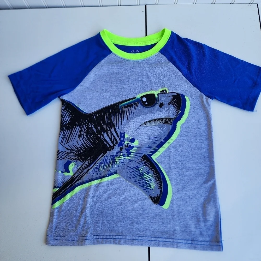 Wonder Nation Boys Pajama Shorts Sleep Set 2-Piece Set Blue Gray Sharks Fleece 8